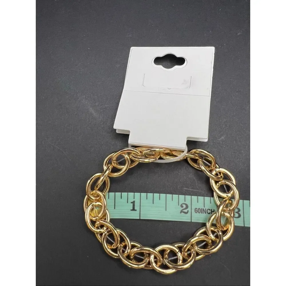 New! Laundry by Shelli Segal Gold Tone Chunky Chain Link Stretch Bracelet